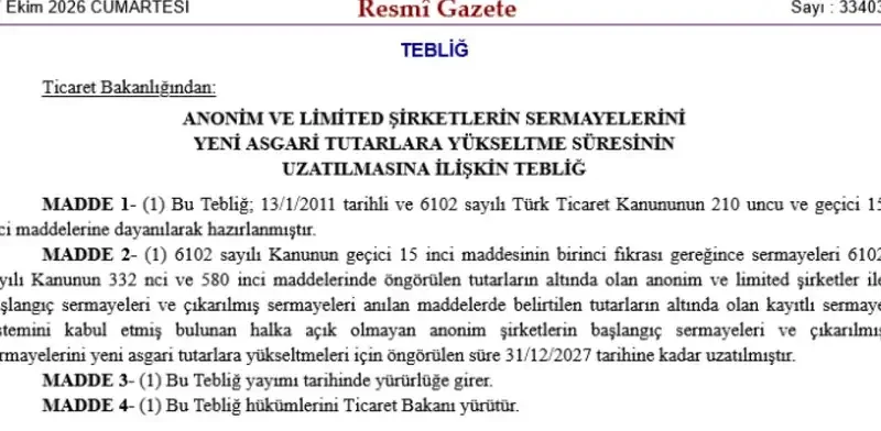 Şirketlerin sermaye artırımı için yeni tarih belirlendi - Detay Görsel 1