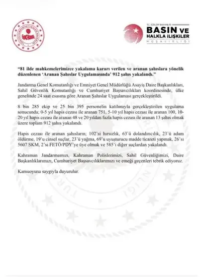 81 ilde aranan 912 kişi yakalandı - Detay Görsel 2