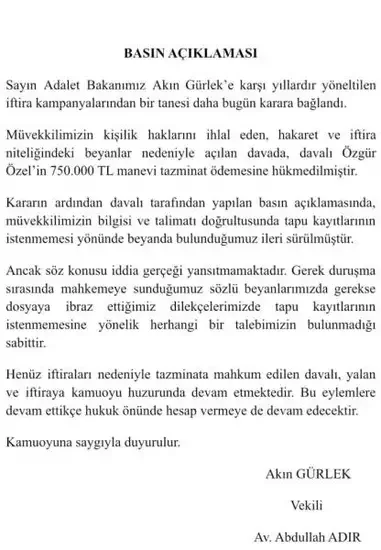 Akın Gürlek'ten Özgür Özel'e 750 bin TL tazminat - Detay Görsel 1