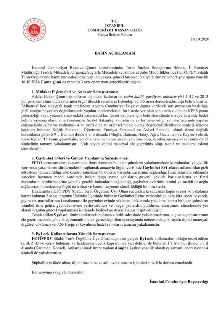 İstanbul Cumhuriyet Başsavcılığı FETÖ Operasyonunda 24 Şüpheliyi Yakaladı - Detay Görsel 1