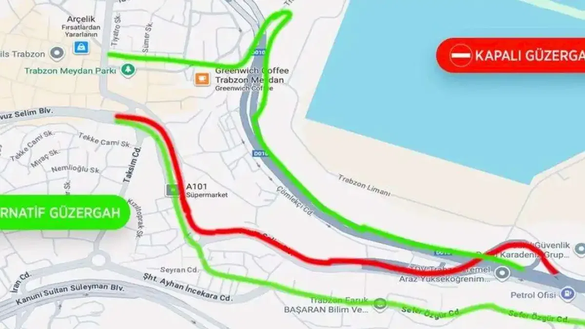 Trabzon’da asfalt çalışması için yol geçici olarak kapandı