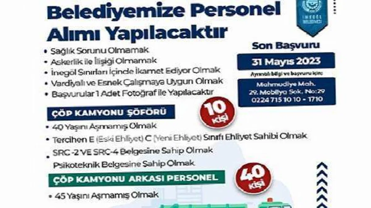 İnegöl Belediyesi 50 Personel Alacak