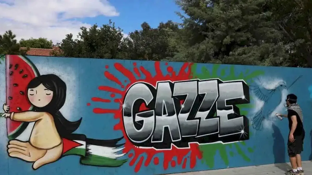 Konya’da gönüllü grafiti sanatçıları 'Gazze' için çizdi