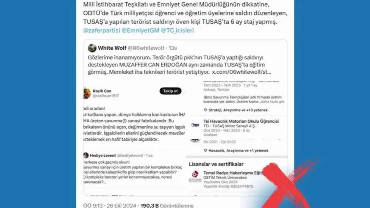 Hain saldırıyla ilgili TUSAŞ'ta staj iddiaları asılsız!