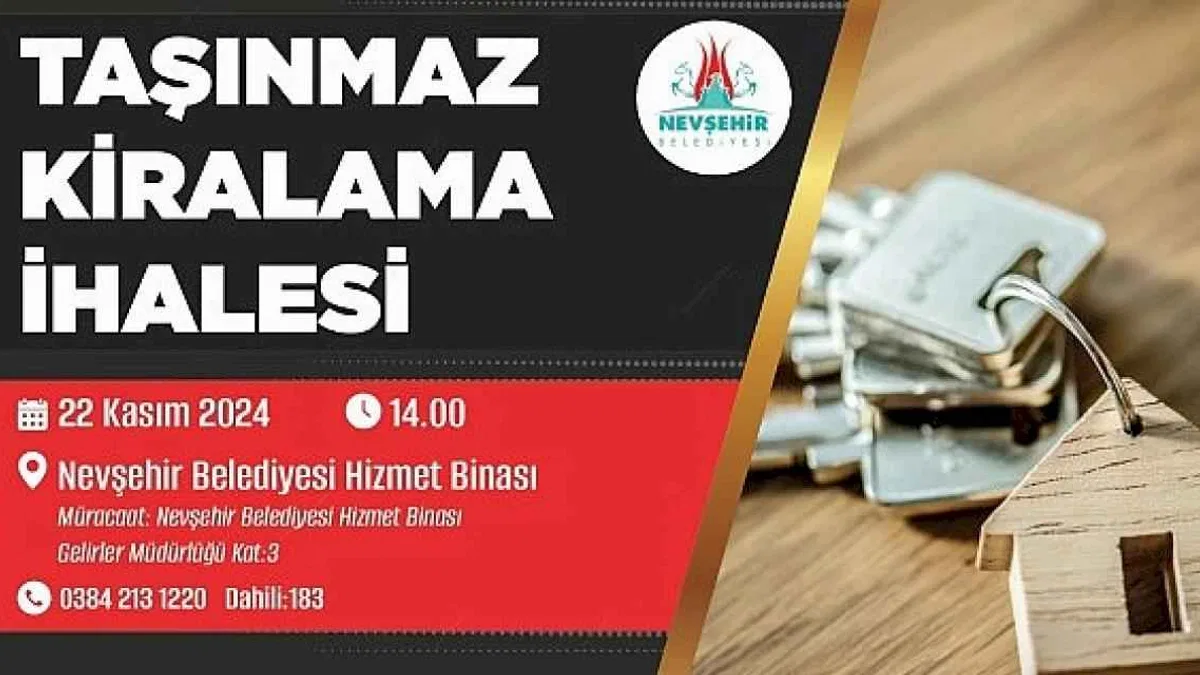 Nevşehir Belediyesi'nden taşınmaz kiralama ihalesi.