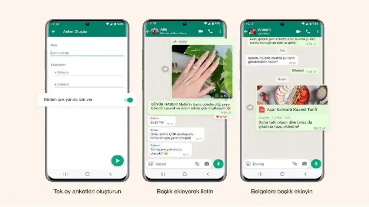 WhatsApp Anketleri, İletme Açıklamaları ve Paylaşılan Belge Açıklamaları İyileştirildi