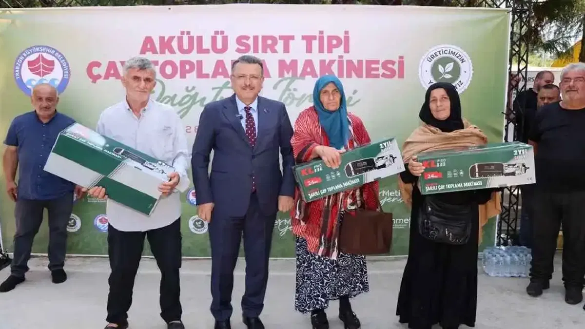 Trabzon'da çay üreticisine şarjlı makine desteği