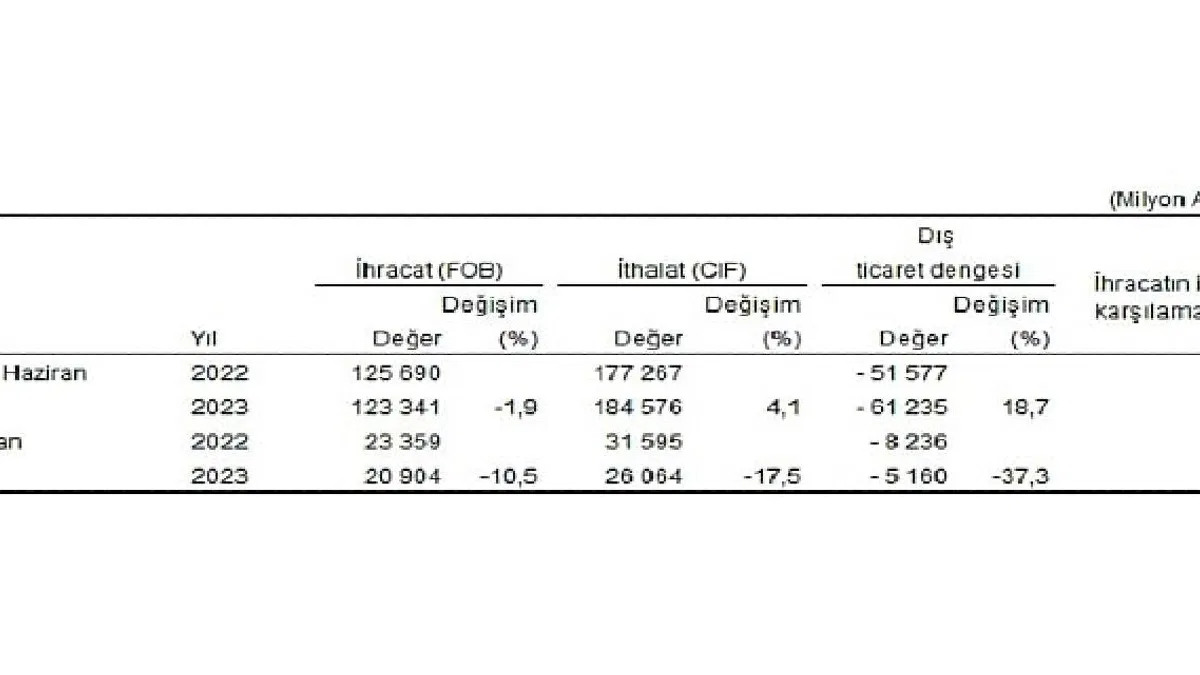 Haziran ayında genel ticaret sistemine göre ihracat yüzde 10,5, ithalat yüzde 17,5 azaldı