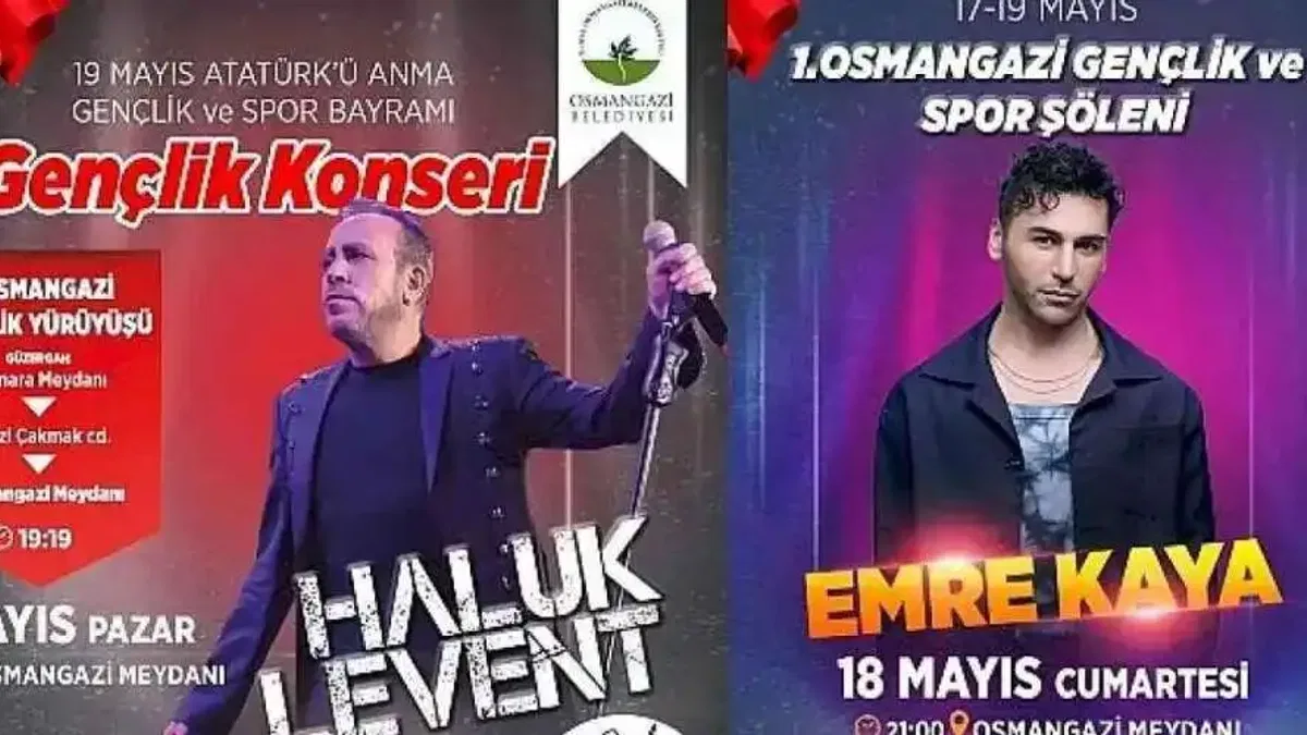 Osmangazi'de 3 gün sürecek 19 Mayıs Coşkusu Haluk Levent ve Emre Kaya ile Kutlanacak