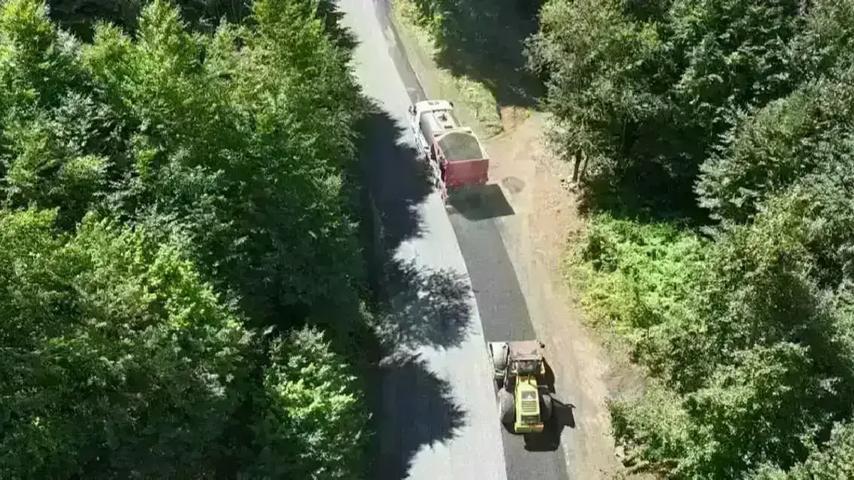 Ordu-Tokat sınırında asfalt çalışması
