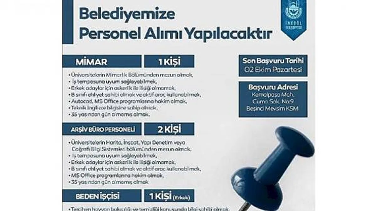İnegöl Belediyesi Mimar, Büro Personeli Ve Beden İşçisi Alacak
