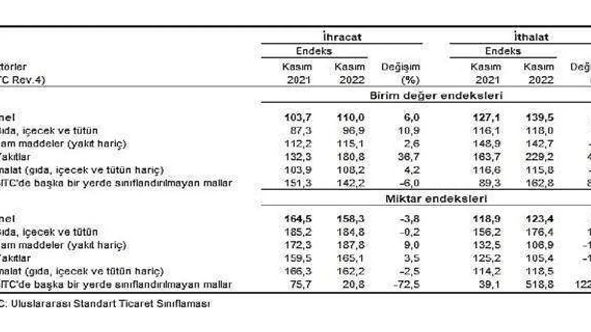 TÜİK İhracat birim değer endeksi %6,0 arttı