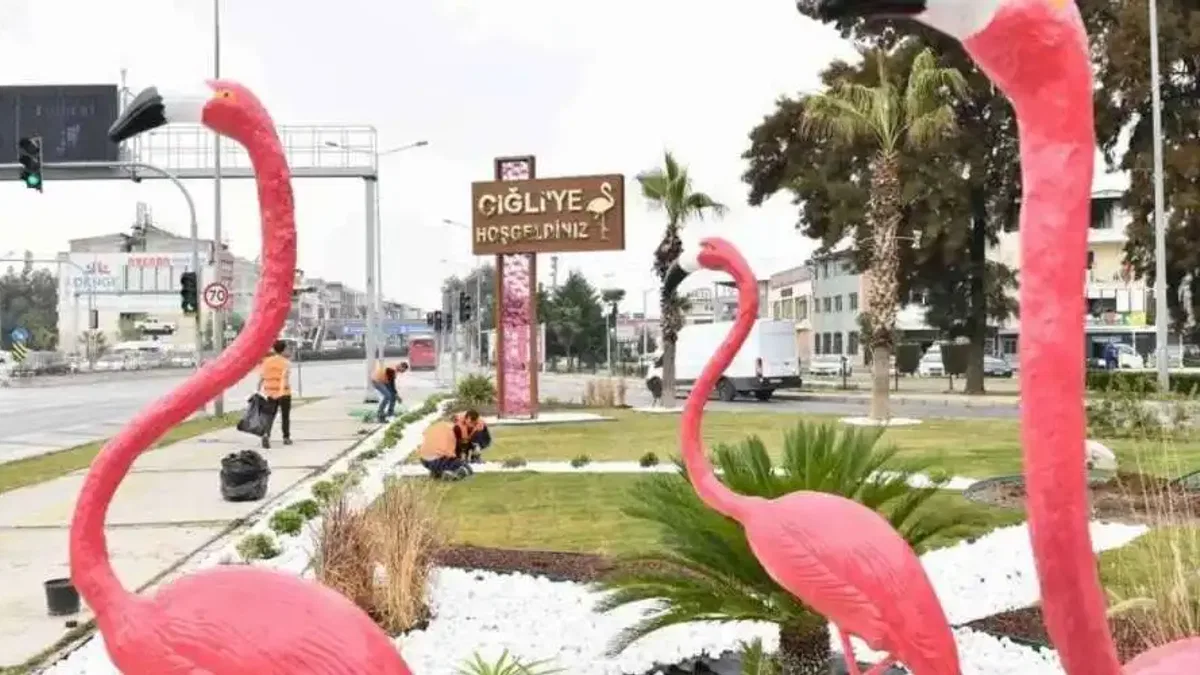 İzmir Çiğli'de ziyaretçileri flamingolar karşılıyor