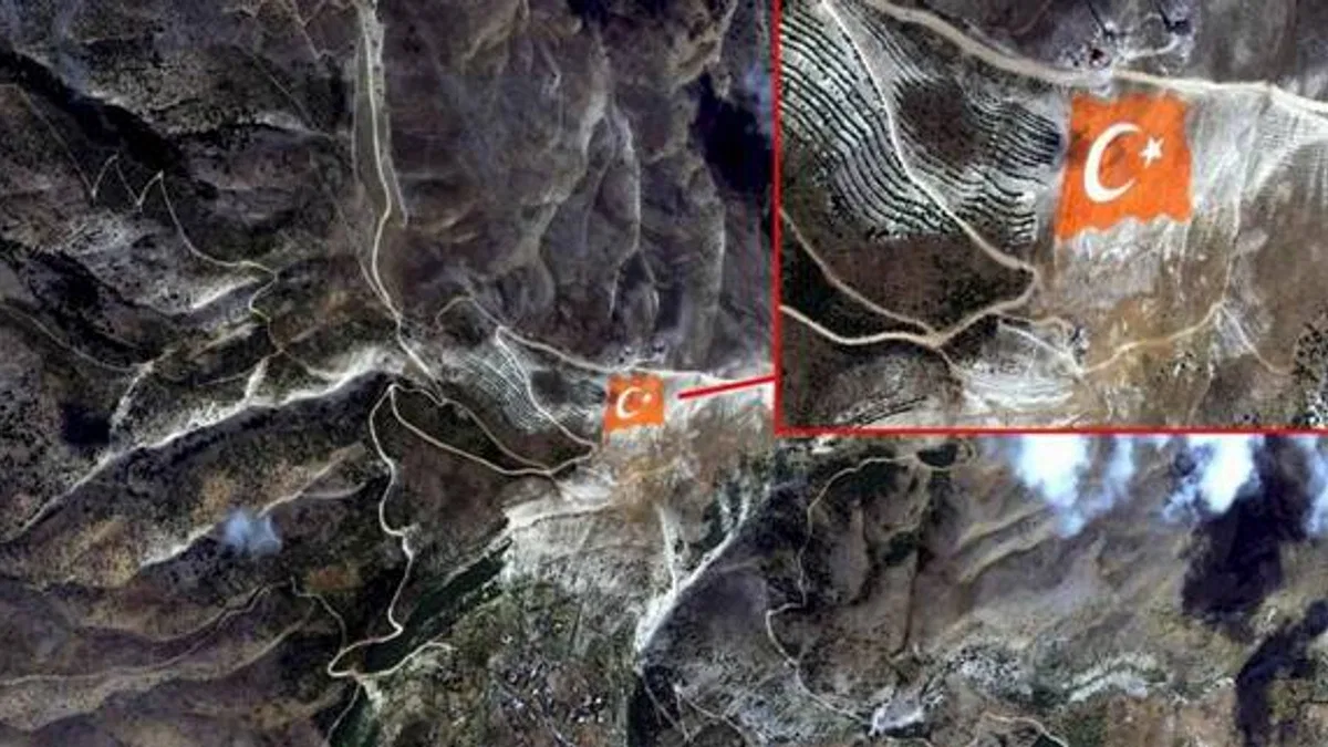 Ahır Dağı zirvesine işlenen Türk bayrağı uzaydan görüntülendi