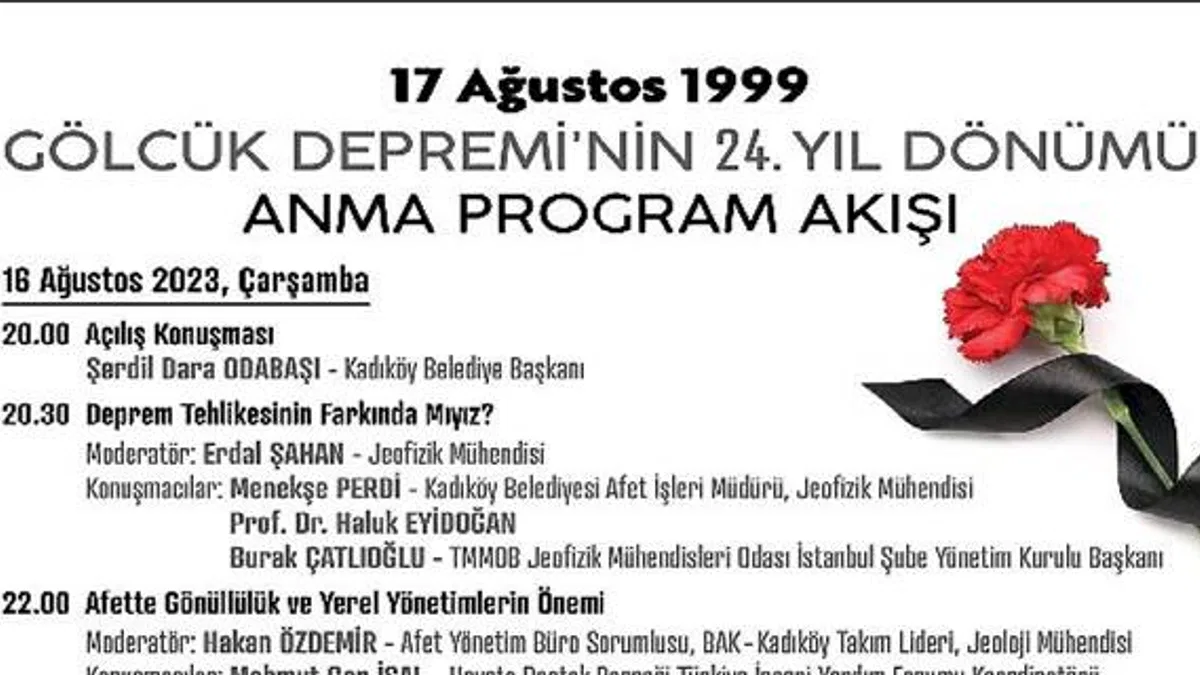 Kadıköy Belediyesi, Gölcük Depremi'nin 24. Yıl Dönümünde Anma Programı Düzenliyor