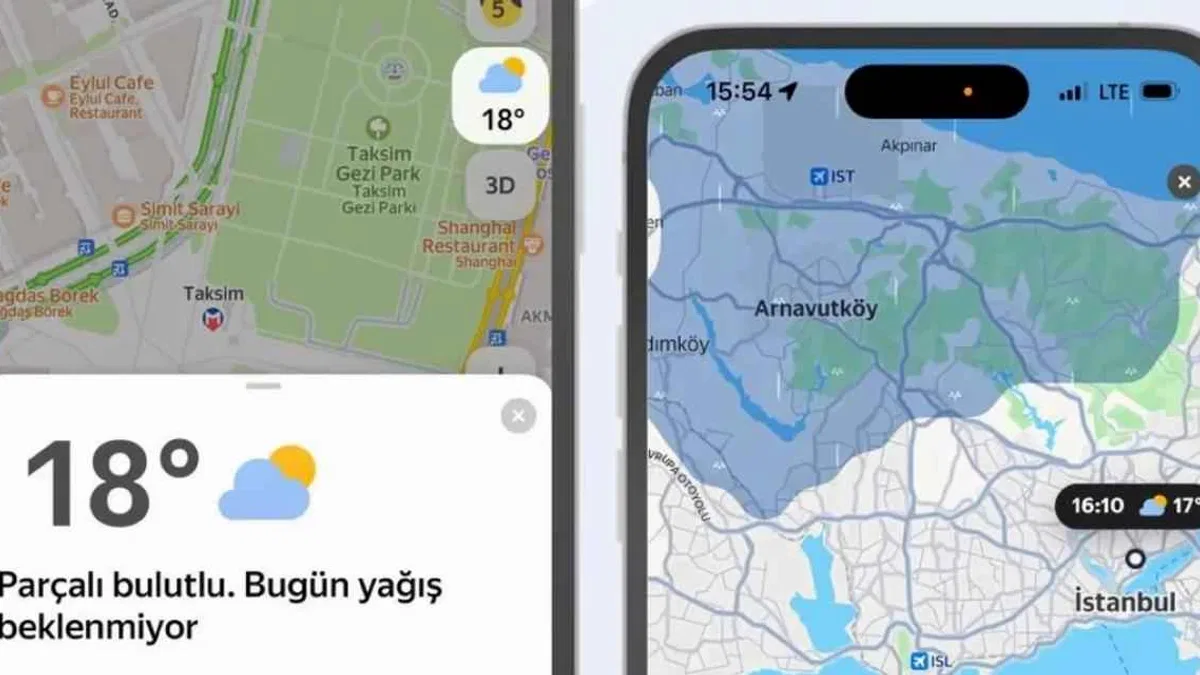 Yandex Maps'e gerçek zamanlı hava durumu tahminleri geldi