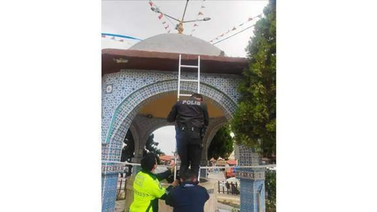 Eskişehir'de şadırvanın çatısında mahsur kalan kedi yavrusu kurtarıldı