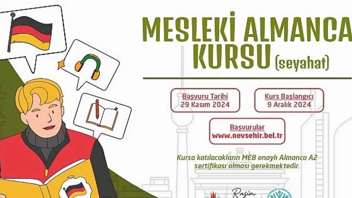 Nevşehir Belediyesi Gençlik ve Spor Hizmetleri Müdürlüğü bünyesinde Seyahat içerikli Mesleki Almanca Kursu açılacak.