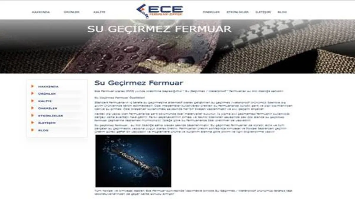 Su Geçirmez Fermuar Yapısal Özellikleri