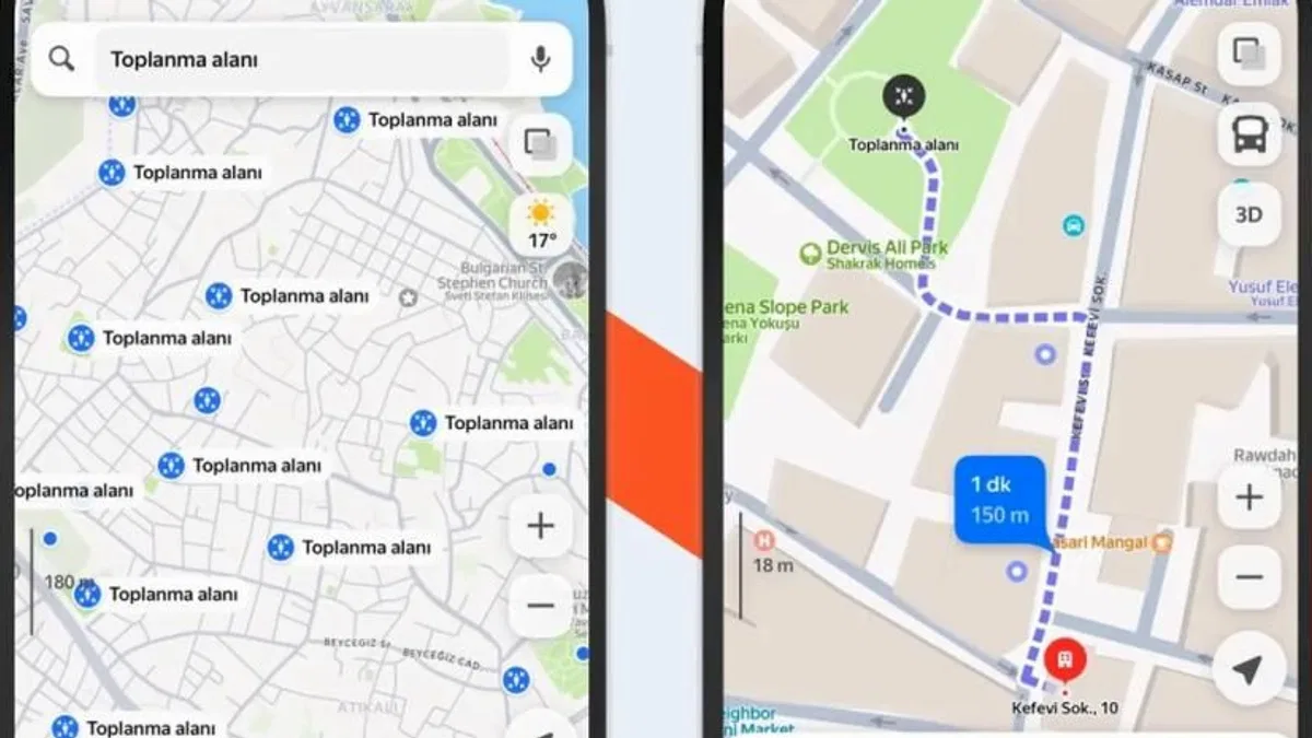 Deprem toplanma alanları Yandex'e eklendi