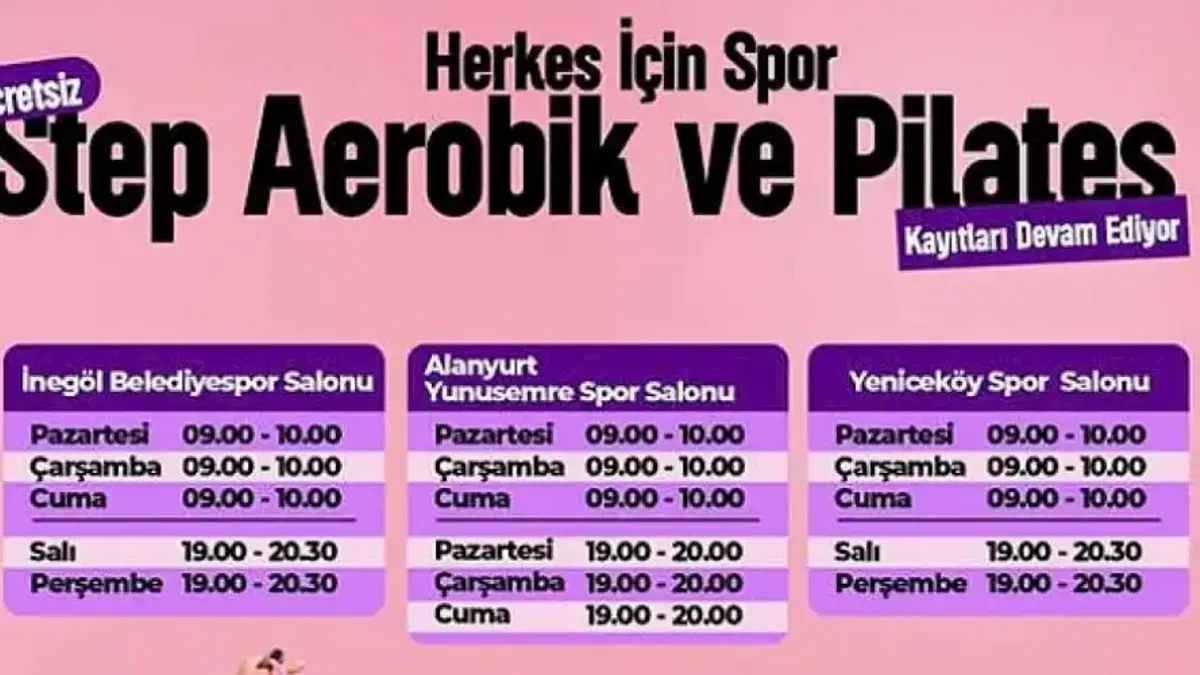 Kadınlar İçin Ücretsiz Step, Aerobik Ve Pilates Kayıtları Başlıyor