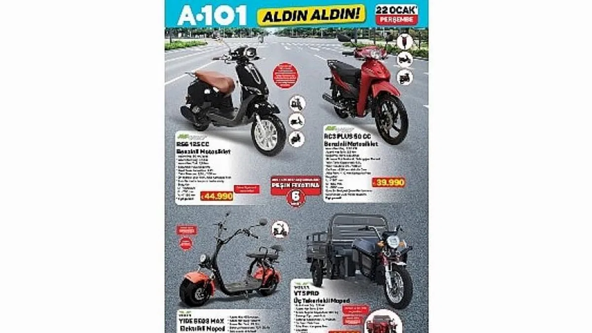 22 Ocak'ta A101'de Motosiklet ve Moped Modelleri Satışa Sunuluyor