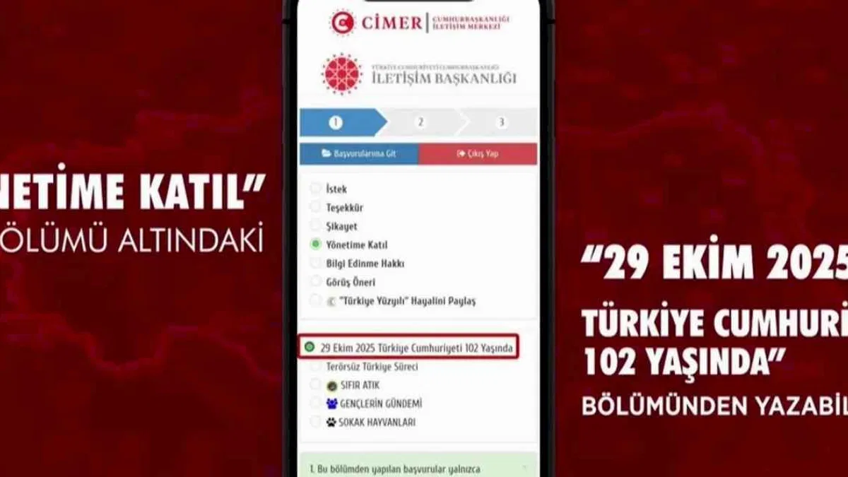 Vatandaşlar Cumhuriyet duygularını CİMER'den paylaşabilecek