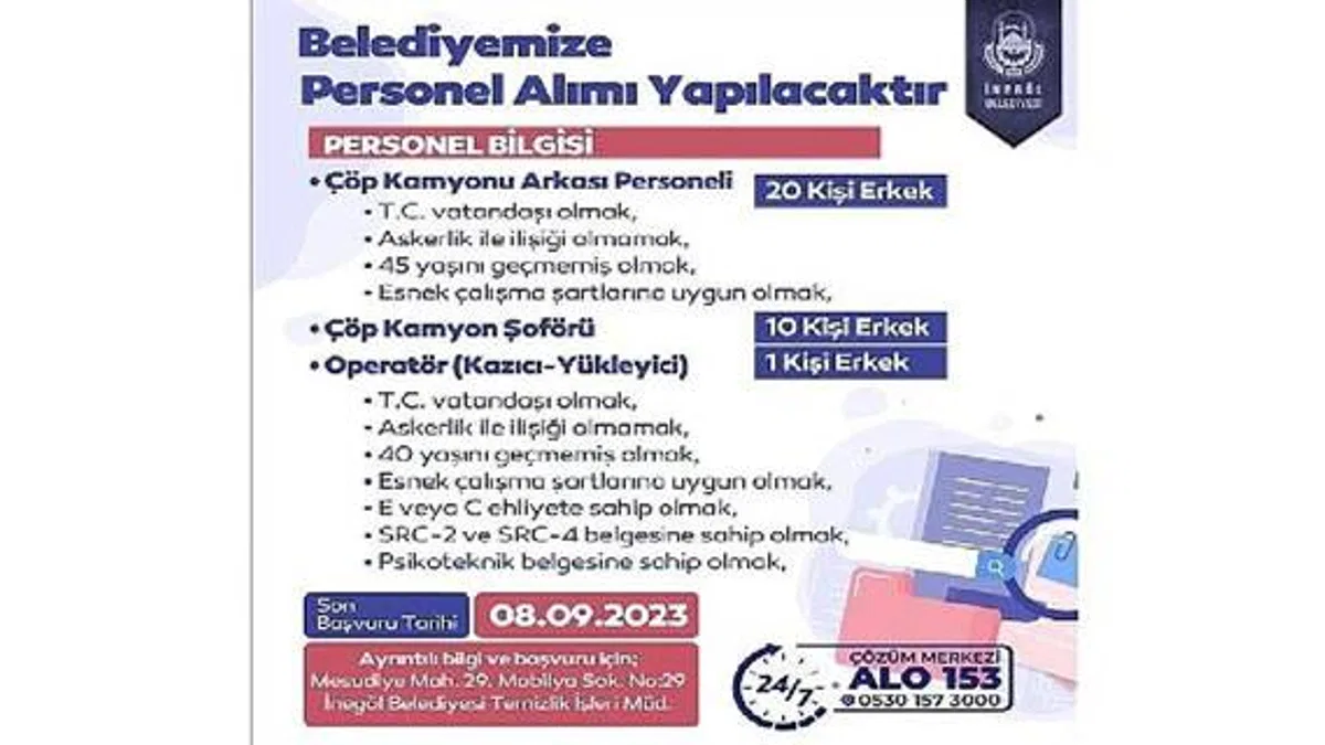 İnegöl Belediyesi 31 Personel Alacak