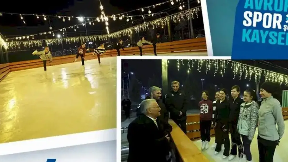 Kayseri’de Açık Hava Buz Pateni Pisti bayramda ilgi odağı oldu